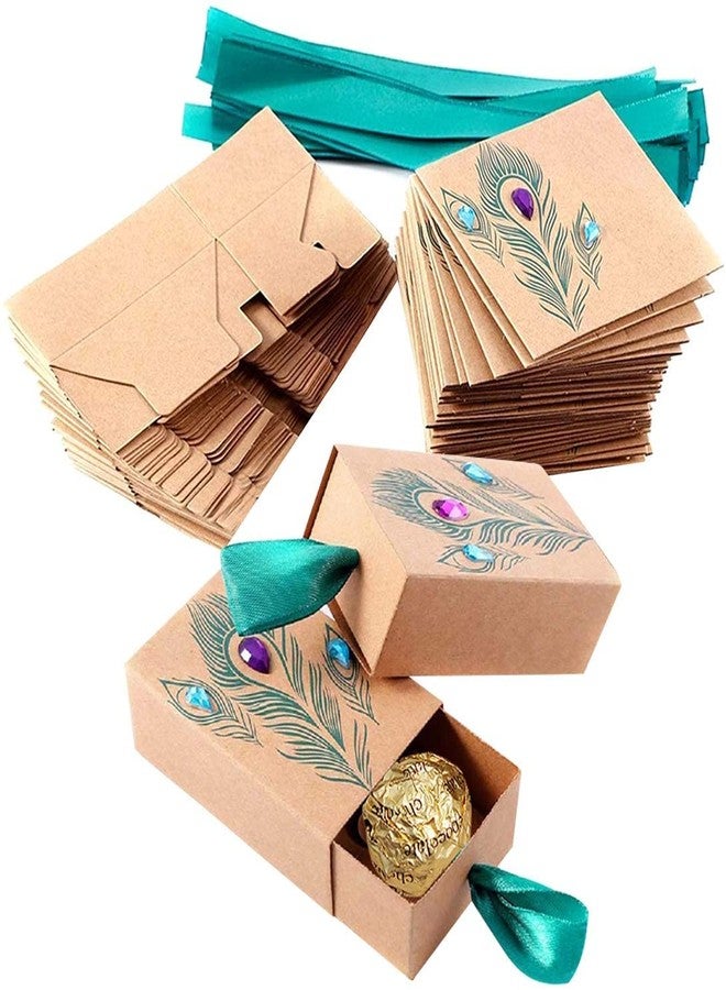 Faylapa Suitcase Candy Boxes, Party Favor Candy Box, Vintage Kraft Paper Gift Bag for Travel Theme Party,Wedding,Birthday,Bridal Shower (Peacock Feather 100pcs) - Image 1